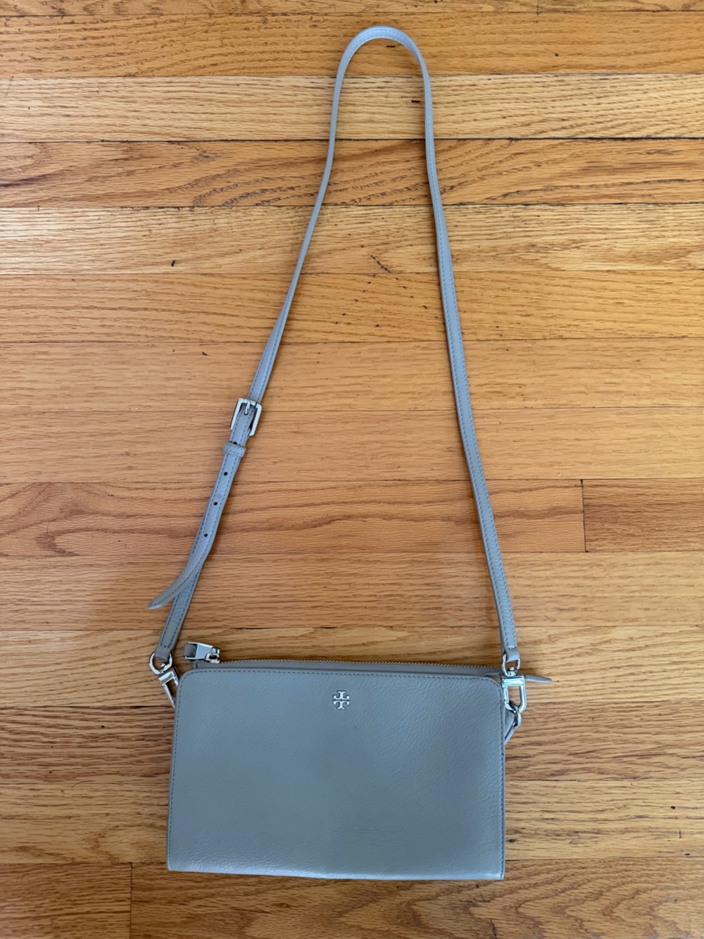Tory Burch Gray Leather Adjustable Crossbody